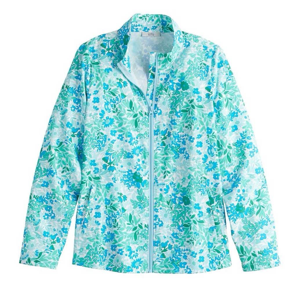 [Croft & Barrow] Women Classic Comfort Collection Zip Jacket Blue Floral design